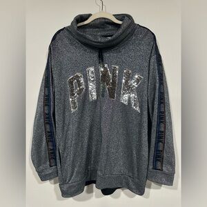 Victoria's Secret Pink Bling Campus Cowl Neck Sweatshirt Sequins Medium Rainbow
